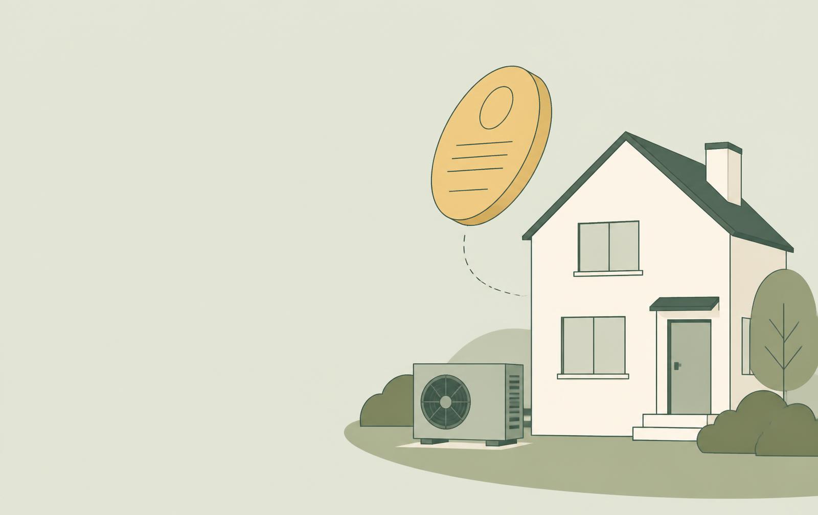 Illustration of a home with an air source heat pump installed outside
